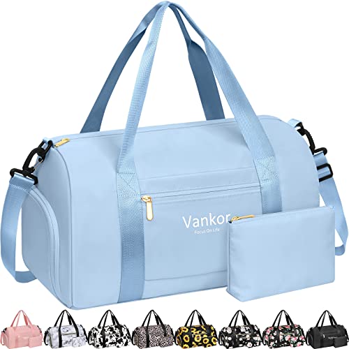 Gym Bag for Women with Shoe Compartment Waterproof, Sports Duffle Bag for Travel Duffel Weekender Carry on Beach Yoga Overnight Luggage Mommy Maternity Hospital Bag Blue 17.50 Inch