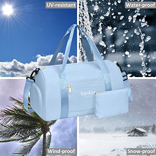 Gym Bag for Women with Shoe Compartment Waterproof, Sports Duffle Bag for Travel Duffel Weekender Carry on Beach Yoga Overnight Luggage Mommy Maternity Hospital Bag Blue 17.50 Inch