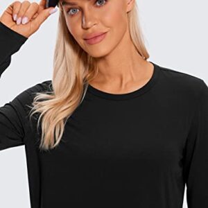 CRZ YOGA Pima Cotton Long Sleeve Workout Shirts for Women Loose Cropped Tops Athletic Sports T-Shirt Black Small