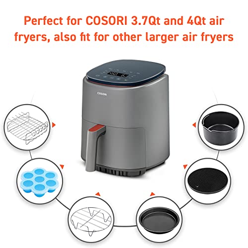 COSORI Air Fryer 4 Qt, 7 Cooking Functions Airfryer, 150+, White & Air Fryer Accessories, Set of 6 Fit for Most 3.7Qt and Larger Oven Cake & Pizza Pan, Metal Holder, Skewer Rack & Skewers, etc