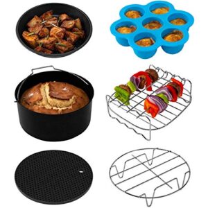 COSORI Air Fryer 4 Qt, 7 Cooking Functions Airfryer, 150+, White & Air Fryer Accessories, Set of 6 Fit for Most 3.7Qt and Larger Oven Cake & Pizza Pan, Metal Holder, Skewer Rack & Skewers, etc