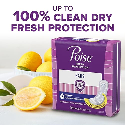 Poise Incontinence Pads & Postpartum Incontinence Pads, 7 Drop Ultra Absorbency, Long Length, 78 Count, Packaging May Vary