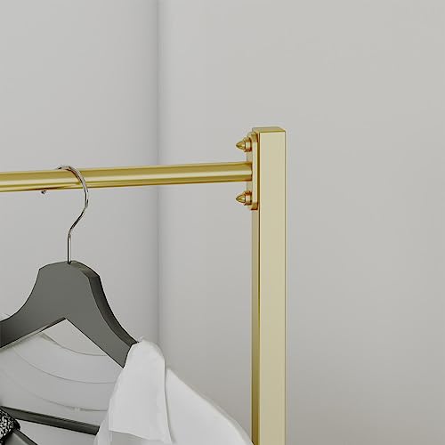 LBSLMJB Clothing Garment Rack with Shelves and Wheels, Metal Rolling Clothes Rack for Hanging Clothes Heavy Duty Portable Standing Clothing Rack Organizer Gold