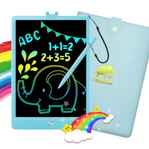 lcd writing tablet for kids - youasic drawing doodle board 10inch colorful toddler pad learning toys gift 3 4 5 6 7 8 year old girls boys (blue) blue, with a bag