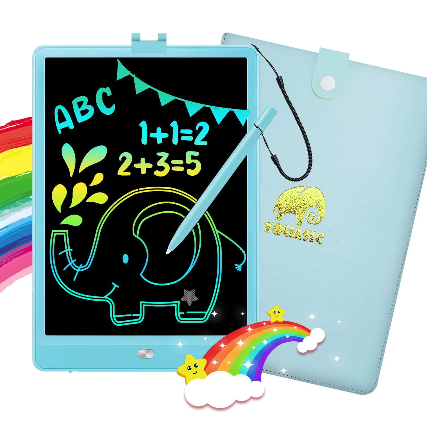 LCD Writing Tablet for Kids - Youasic Drawing Doodle Board 10inch Colorful Toddler Pad Learning Toys Gift 3 4 5 6 7 8 Year Old Girls Boys (Blue) Blue, with a bag