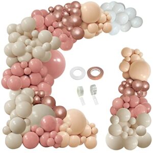 perpaol 154pcs dusty rose pink blush balloons garland arch kit boho nude cream peach retro pink for bridal shower garden tea party birthday wedding decorations