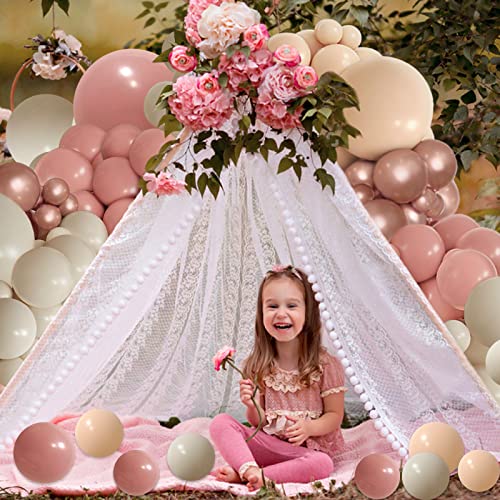 PERPAOL 154pcs Dusty Rose Pink Blush Balloons Garland Arch Kit Boho Nude Cream Peach Retro Pink for Bridal Shower Garden Tea Party Birthday Wedding Decorations