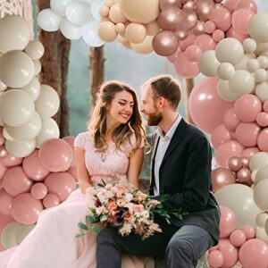 PERPAOL 154pcs Dusty Rose Pink Blush Balloons Garland Arch Kit Boho Nude Cream Peach Retro Pink for Bridal Shower Garden Tea Party Birthday Wedding Decorations