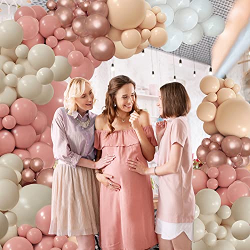 PERPAOL 154pcs Dusty Rose Pink Blush Balloons Garland Arch Kit Boho Nude Cream Peach Retro Pink for Bridal Shower Garden Tea Party Birthday Wedding Decorations