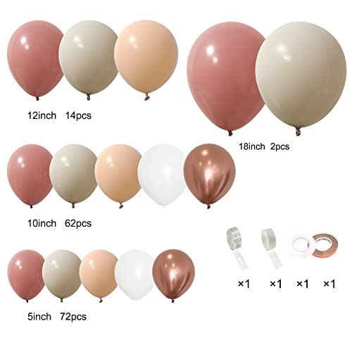 PERPAOL 154pcs Dusty Rose Pink Blush Balloons Garland Arch Kit Boho Nude Cream Peach Retro Pink for Bridal Shower Garden Tea Party Birthday Wedding Decorations