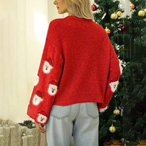iLH Christmas Sweater for Women Cute Merry Xmas Santa Claus Holiday Cozy Knit Pullover Crewneck Sweatshirts Tops