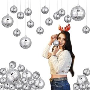 rhm 37pcs mirror disco ball hanging, glass disco ball decor with rope silver disco party decorations suitable for christmas/birthday/wedding/family party decoration (1.9inch, 3.14inch, 3.9inch)