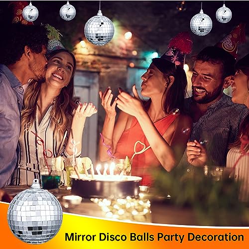 RHM 37Pcs Mirror Disco Ball Hanging, Glass Disco Ball Decor with Rope Silver Disco Party Decorations Suitable for Christmas/Birthday/Wedding/Family Party Decoration (1.9inch, 3.14inch, 3.9inch)