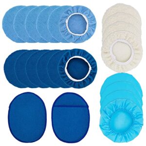 22pcs 6 to 7 inch polishing pad bonnets set, car polisher buffing bonnets microfiber waxing bonnet car buffing wax cover kit for waxing, cleaning and polishing