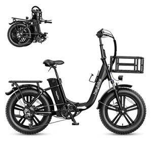 heybike ranger electric bike for adults foldable 20'' x 4.0 fat tire step-thru bicycle with 500w motor, 48v 15ah removable battery and dual shock absorber black