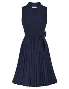 grace karin women elegant high waist pleated dress a-line solid funeral dress navy blue l