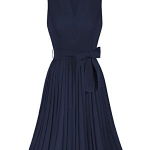 GRACE KARIN Women Elegant High Waist Pleated Dress A-line Solid Funeral Dress Navy Blue L