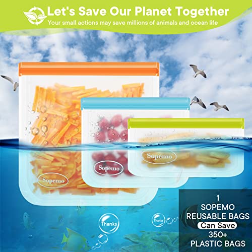 Sopemo Reusable Ziplock Bags, 10 Pack BPA FREE Reusable Freezer Bags, Leakproof Silicone Bags Reusable Food Storage Bags (4 Reusable Snack Bags, 4 Reusable Sandwich Bags, 2 Reusable Gallon Bags)