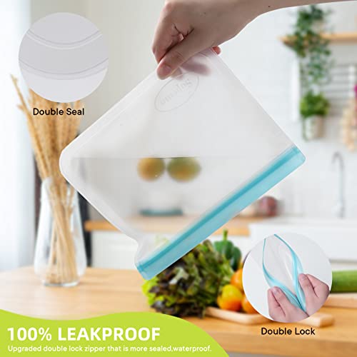 Sopemo Reusable Ziplock Bags, 10 Pack BPA FREE Reusable Freezer Bags, Leakproof Silicone Bags Reusable Food Storage Bags (4 Reusable Snack Bags, 4 Reusable Sandwich Bags, 2 Reusable Gallon Bags)