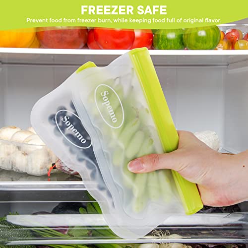 Sopemo Reusable Ziplock Bags, 10 Pack BPA FREE Reusable Freezer Bags, Leakproof Silicone Bags Reusable Food Storage Bags (4 Reusable Snack Bags, 4 Reusable Sandwich Bags, 2 Reusable Gallon Bags)