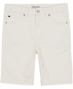 calvin klein boys' relaxed fit denim shorts, 5-pocket style & zipper closure, white, 12