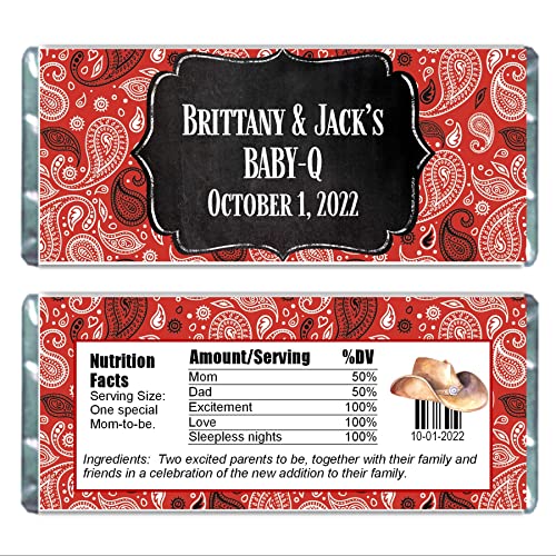 Paisley Pattern Personalized Candy Bar Wrappers for Chocolate, Birthday Party Favors, Hershey Bar Labels, Pack of 20 (Red)