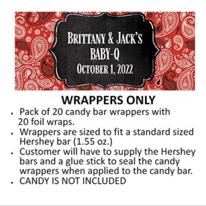 Paisley Pattern Personalized Candy Bar Wrappers for Chocolate, Birthday Party Favors, Hershey Bar Labels, Pack of 20 (Red)