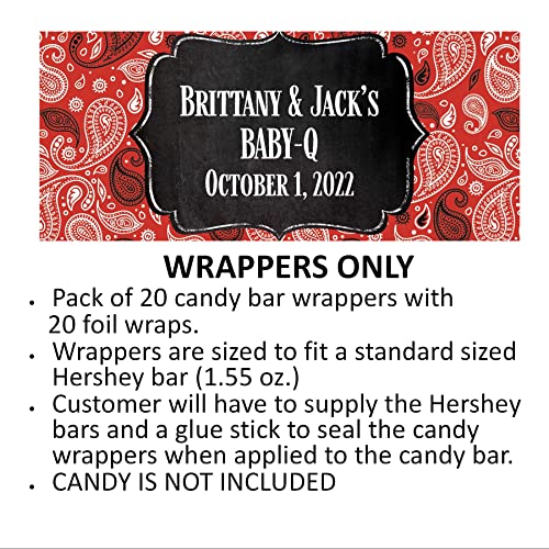 Paisley Pattern Personalized Candy Bar Wrappers for Chocolate, Birthday Party Favors, Hershey Bar Labels, Pack of 20 (Red)