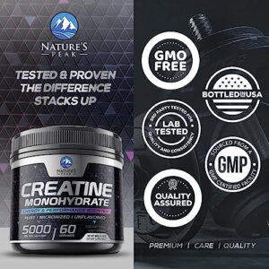 Creatine Monohydrate Powder - 100% Pure Micronized Creatine 5000mg (5g) - Creatine Pre Workout, Supports Muscle Building, Cellular Energy, Recovery & Strength, Vegan, Keto, Gluten-Free - 60 Servings