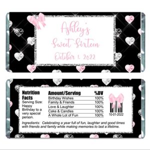 diamond hearts pattern personalized candy bar wrappers for chocolate, birthday party favors, hershey bar labels, pack of 20