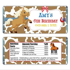 horse personalized candy bar wrappers for chocolate, birthday party favors, hershey bar labels, pack of 20