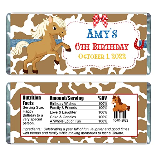 Horse Personalized Candy Bar Wrappers for Chocolate, Birthday Party Favors, Hershey Bar Labels, Pack of 20