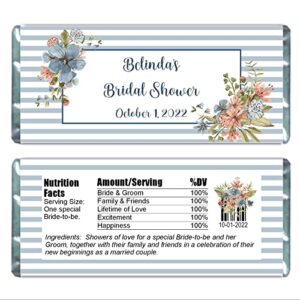 rustic floral personalized candy bar wrappers for chocolate, birthday party favors, hershey bar labels, pack of 20