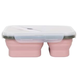 modernhome maven silicone - collapsible - bpa free - leak proof - 2 compartments - lunch box - storage container - bento box - dishwasher, microwave safe - mauve pink -1pc