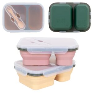 ModernHome Maven Silicone - Collapsible - BPA Free - Leak Proof - 2 Compartments - Lunch Box - Storage Container - Bento Box - Dishwasher, Microwave Safe - Mauve Pink -1PC