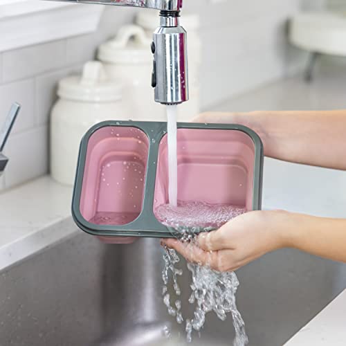 ModernHome Maven Silicone - Collapsible - BPA Free - Leak Proof - 2 Compartments - Lunch Box - Storage Container - Bento Box - Dishwasher, Microwave Safe - Mauve Pink -1PC