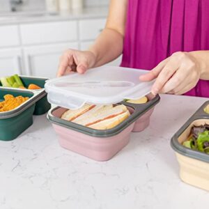 ModernHome Maven Silicone - Collapsible - BPA Free - Leak Proof - 2 Compartments - Lunch Box - Storage Container - Bento Box - Dishwasher, Microwave Safe - Mauve Pink -1PC