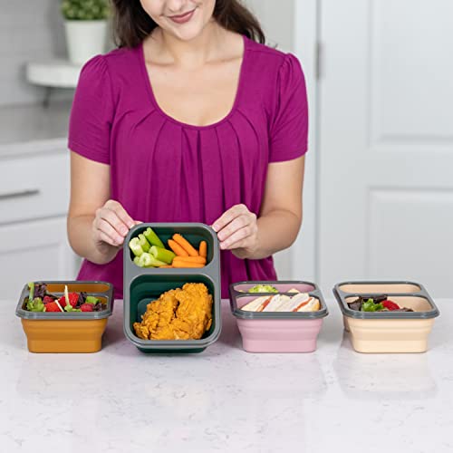 ModernHome Maven Silicone - Collapsible - BPA Free - Leak Proof - 2 Compartments - Lunch Box - Storage Container - Bento Box - Dishwasher, Microwave Safe - Mauve Beige -1PC