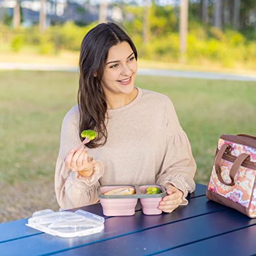 ModernHome Maven Silicone - Collapsible - BPA Free - Leak Proof - 2 Compartments - Lunch Box - Storage Container - Bento Box - Dishwasher, Microwave Safe - Mauve Beige -1PC