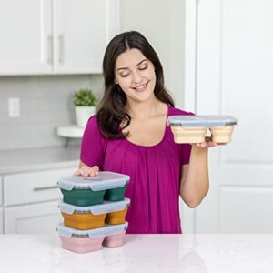 ModernHome Maven Silicone - Collapsible - BPA Free - Leak Proof - 2 Compartments - Lunch Box - Storage Container - Bento Box - Dishwasher, Microwave Safe - Mauve Beige -1PC