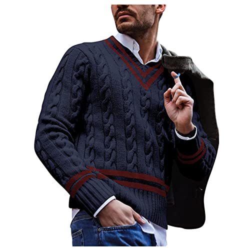 Men V Neck Dress Sweater Long Sleeve Slim Fit Fashion Pullover