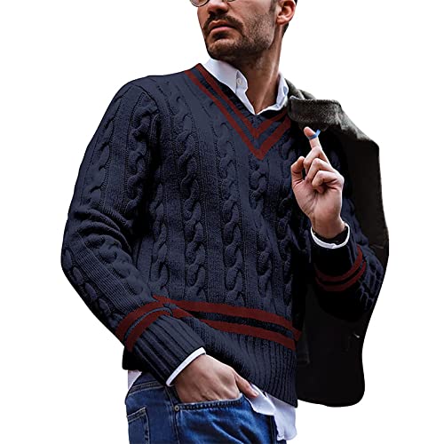 Men V Neck Dress Sweater Long Sleeve Slim Fit Fashion Pullover