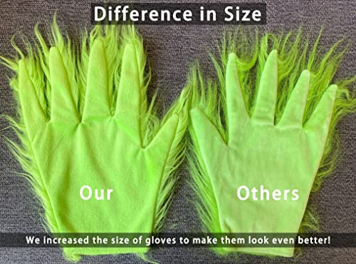 Kousitei Green Furry Gloves, Christmas Green Hands, Christmas Halloween Cosplay Costume Accessories for Adult Kids