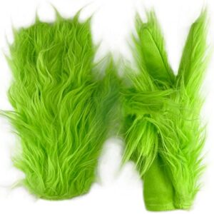 kousitei green furry gloves, christmas green hands, christmas halloween cosplay costume accessories for adult kids
