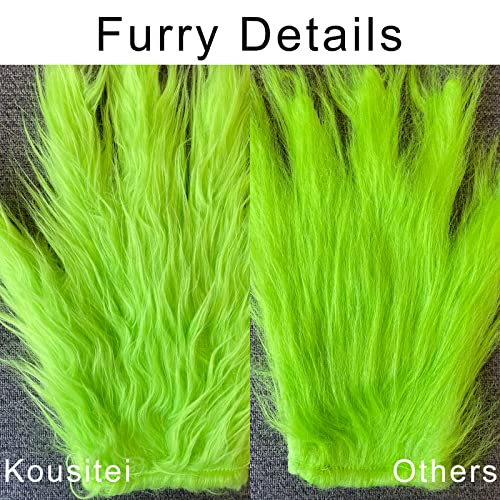 Kousitei Green Furry Gloves, Christmas Green Hands, Christmas Halloween Cosplay Costume Accessories for Adult Kids