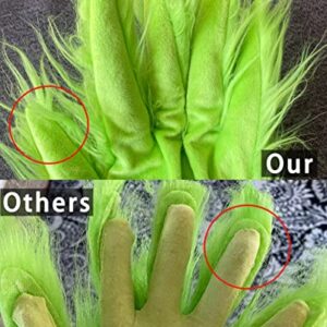 Kousitei Green Furry Gloves, Christmas Green Hands, Christmas Halloween Cosplay Costume Accessories for Adult Kids