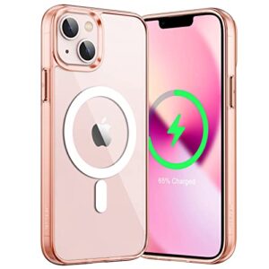 jetech magnetic case for iphone 13 mini 5.4-inch compatible with magsafe wireless charging, shockproof phone bumper cover, anti-scratch clear back (rose gold)