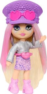 barbie extra mini minis travel doll with metallic desert fashion and festival accessories, barbie extra fly small doll