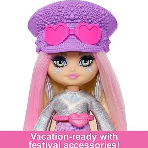 Barbie Extra Mini Minis Travel Doll with Metallic Desert Fashion and Festival Accessories, Barbie Extra Fly Small Doll