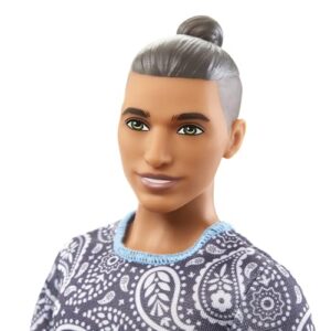 Barbie Ken Doll, Kids Toys, Fashionistas, Brown Hair in Bun, Paisley Tee and Shorts, Clothes and Accessories